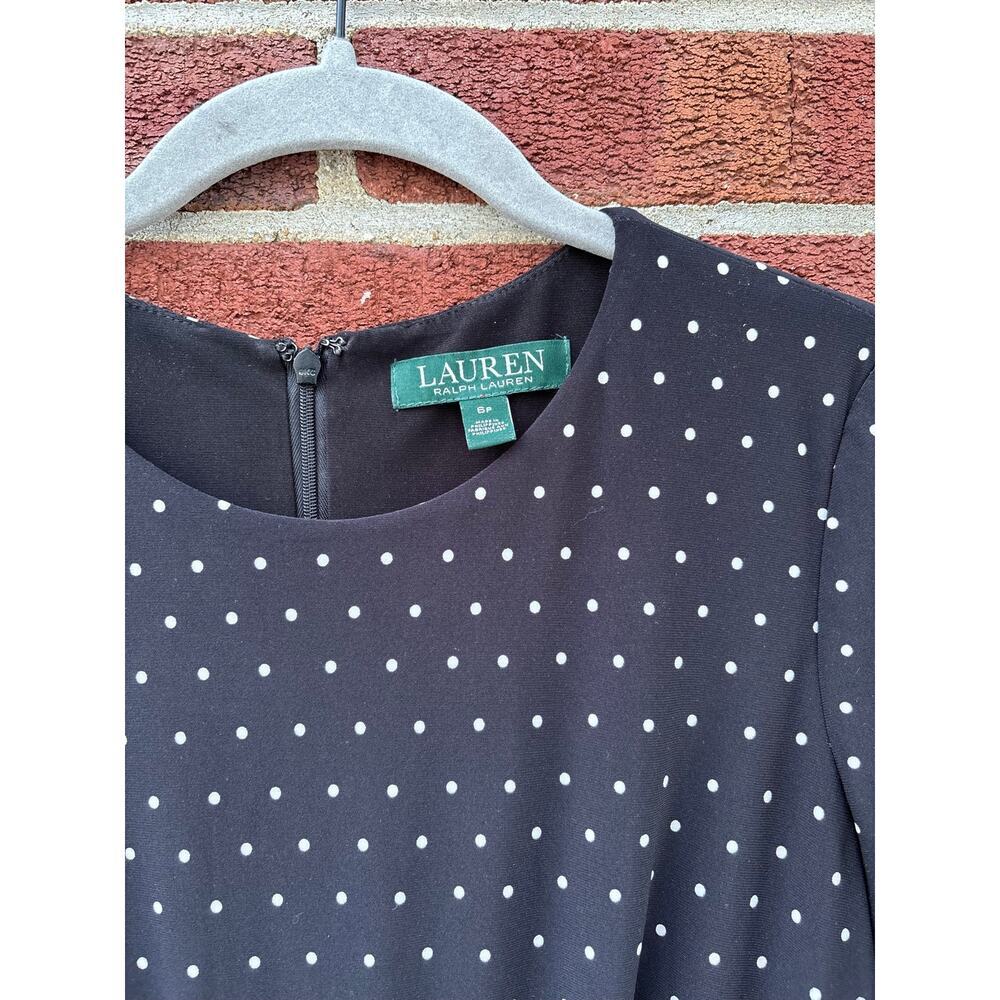 Lauren Ralph Lauren Polka Dot Fit & Flare Dress Navy black White Size 6P - Picture 5 of 7